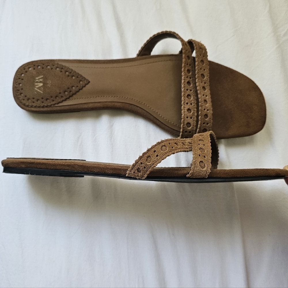 Zara Tan Braided Sandals Slip-On Style USED ONCE . - Picture 8 of 8